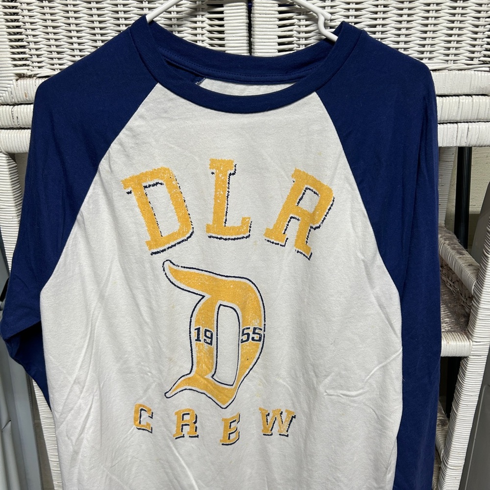 Blue and White Raglan Shirt with Yellow DLR Print